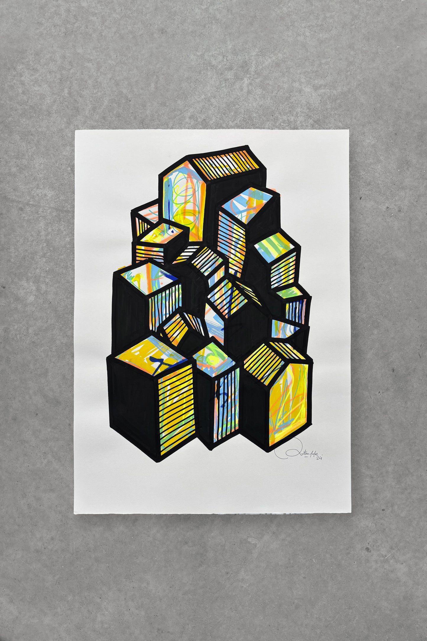 Oeuvre originale sur papier - Villages 011