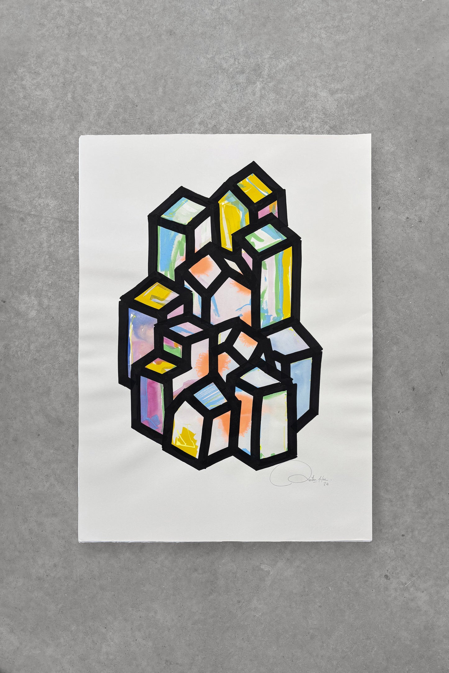 Oeuvre originale sur papier - Villages 015