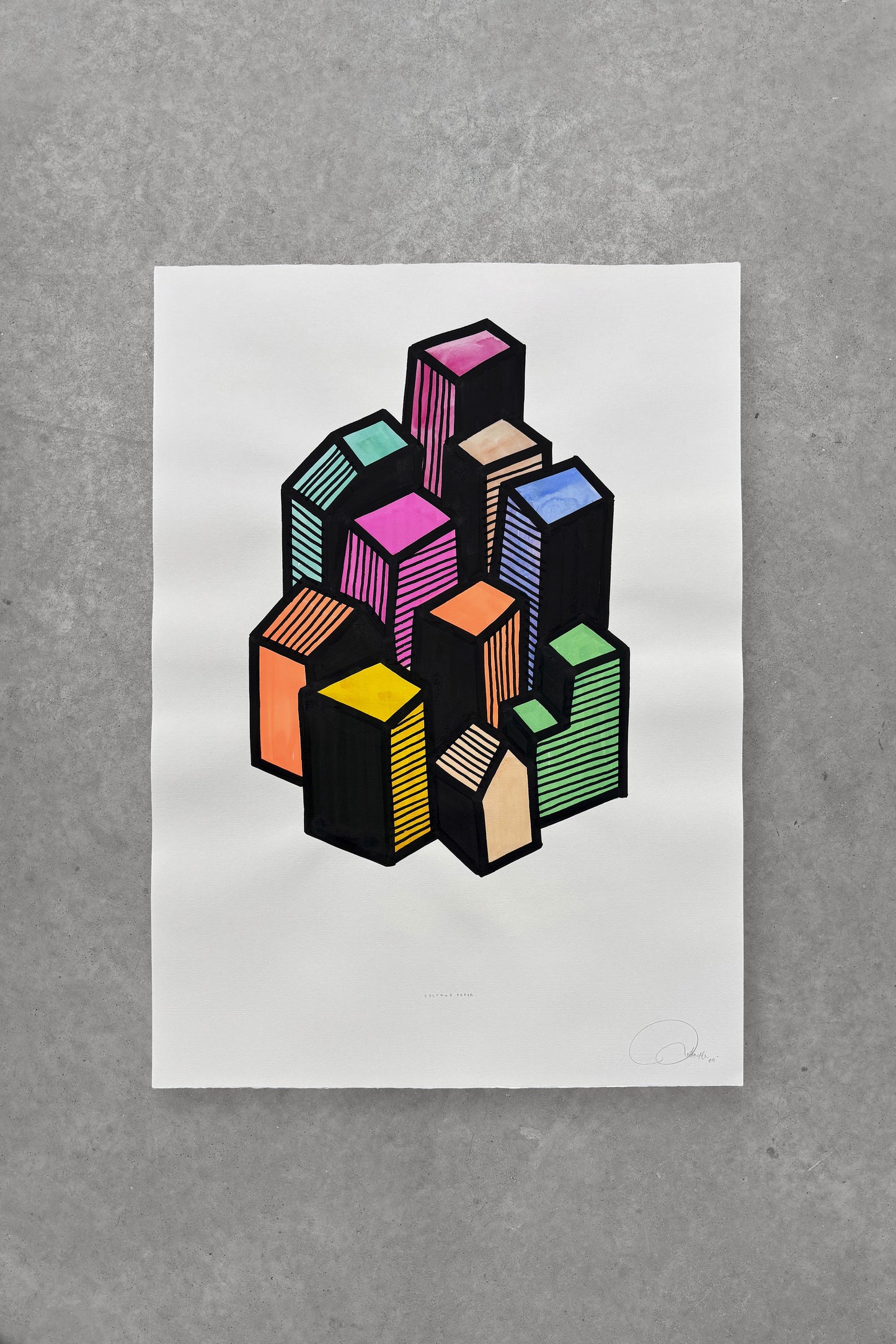 Oeuvre originale sur papier - Villages 019