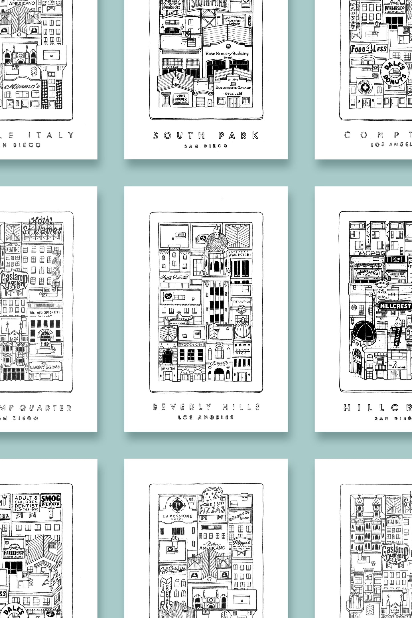 Cartes Postales quartiers Los Angeles