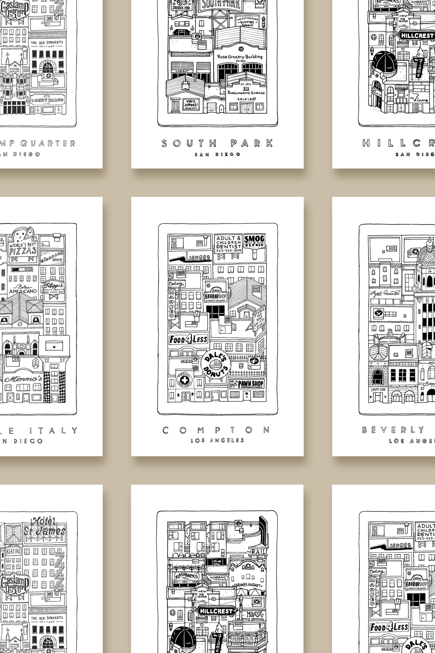 Cartes Postales quartiers Los Angeles