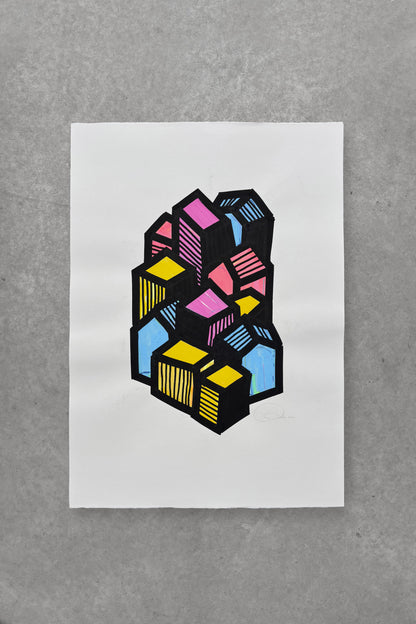 Oeuvre originale sur papier - Villages 018