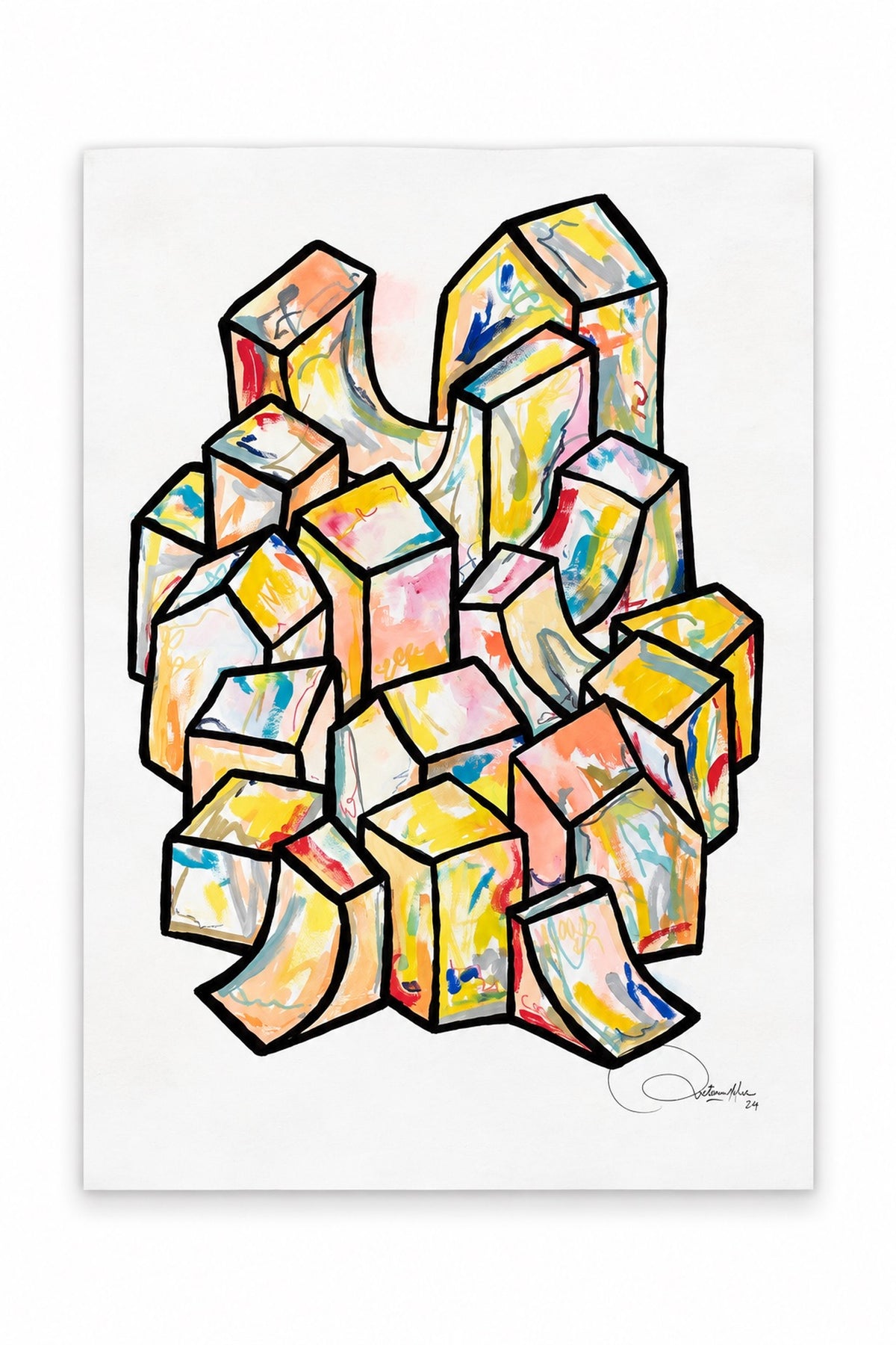 Oeuvre originale sur papier - Villages 028