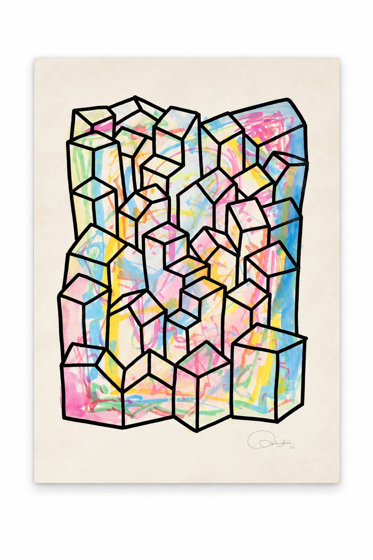 Oeuvre originale sur papier - Villages 027