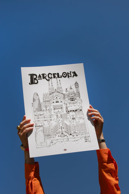 Affiche Barcelone illustrée – Illustration de la ville - Docteur Paper