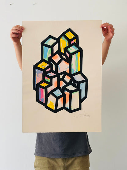 Oeuvre originale sur papier - Villages 015