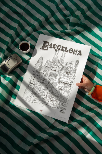 Affiche Barcelone illustrée – Illustration de la ville - Docteur Paper