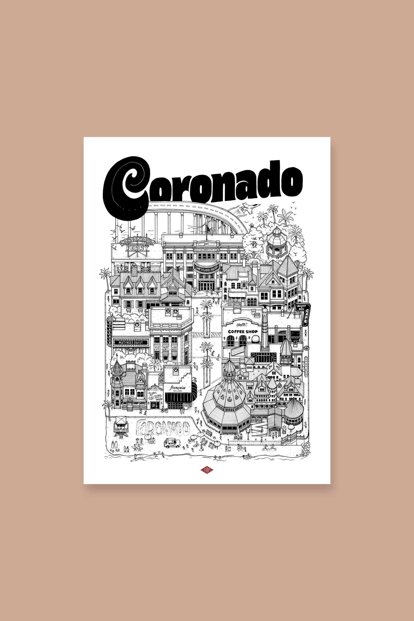 Affiche Coronado - Illustration de la ville - Docteur Paper
