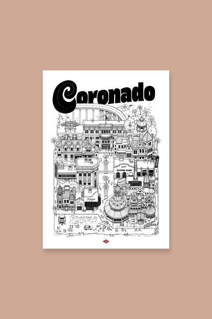 Affiche Coronado - Illustration de la ville - Docteur Paper