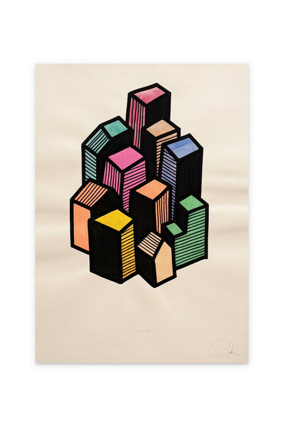 Oeuvre originale sur papier - Villages 019