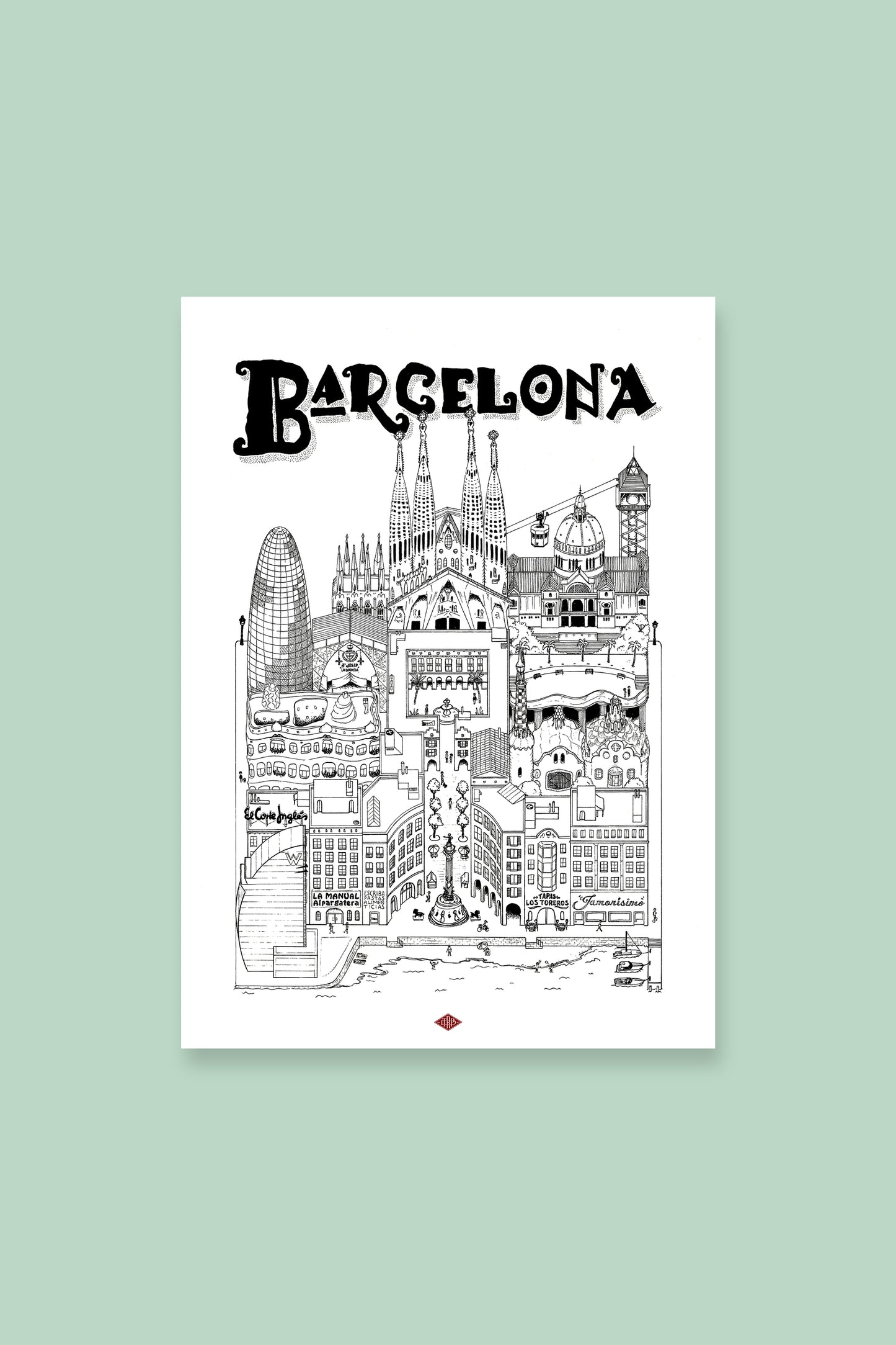 Affiche Barcelone illustrée – Illustration de la ville - Docteur Paper