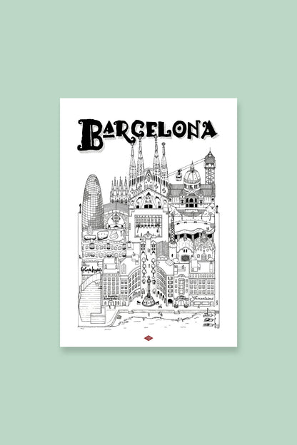 Affiche Barcelone illustrée – Illustration de la ville - Docteur Paper