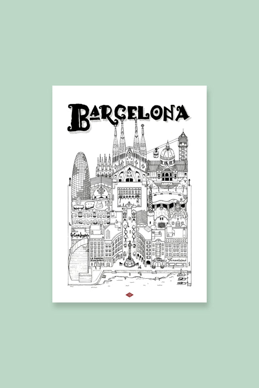 Affiche Barcelone illustrée – Illustration de la ville - Docteur Paper