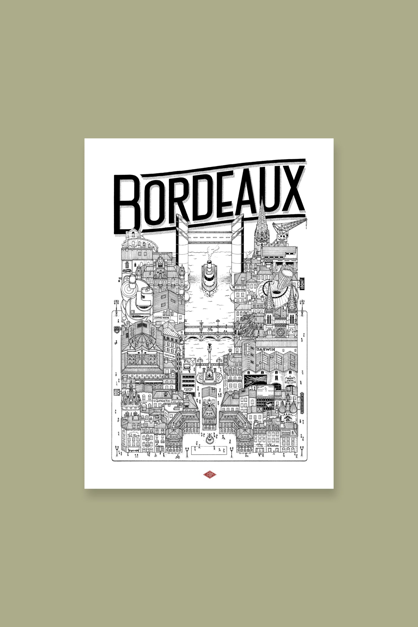 Affiche Bordeaux illustrée – Illustration de la ville - Docteur Paper