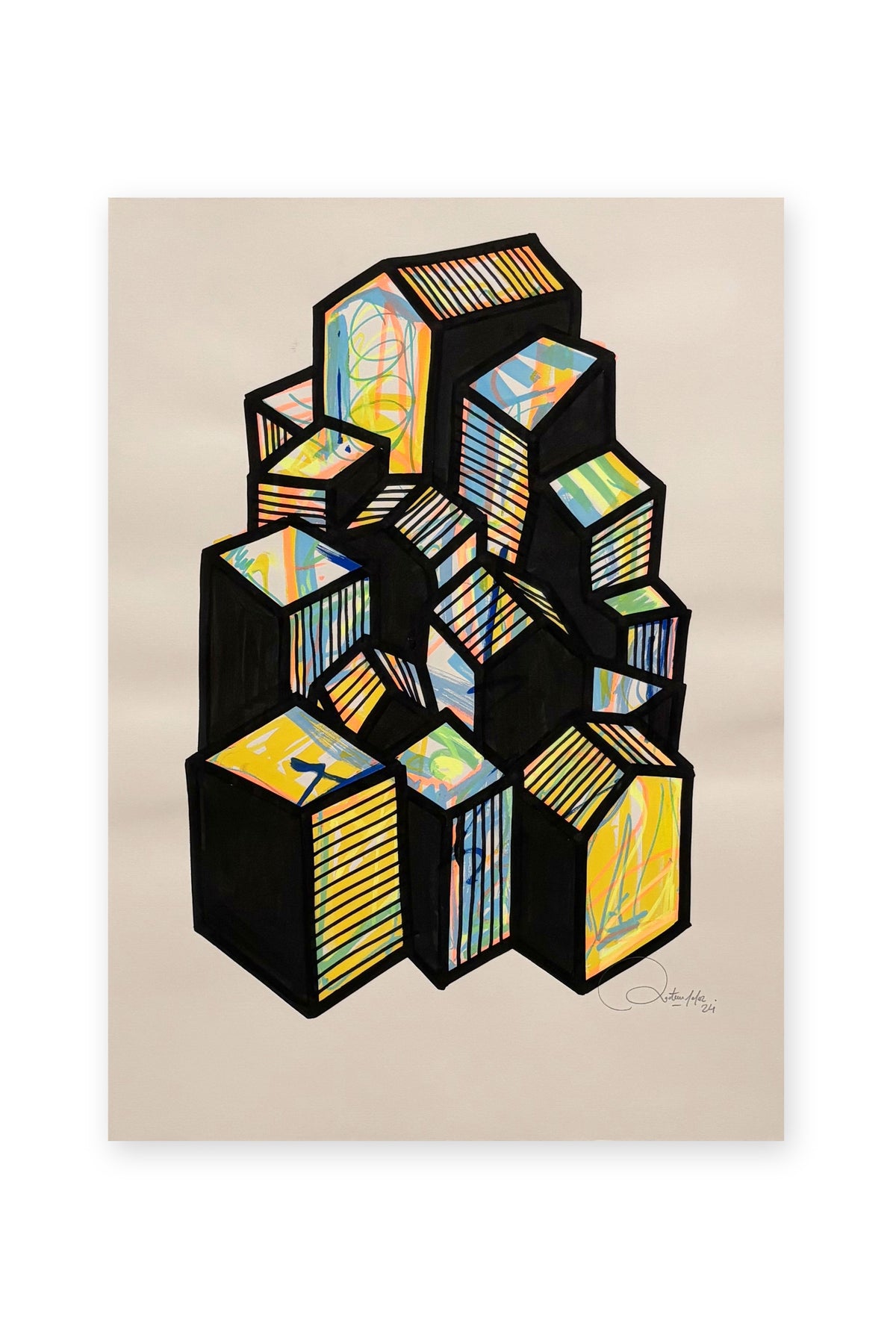 Oeuvre originale sur papier - Villages 011
