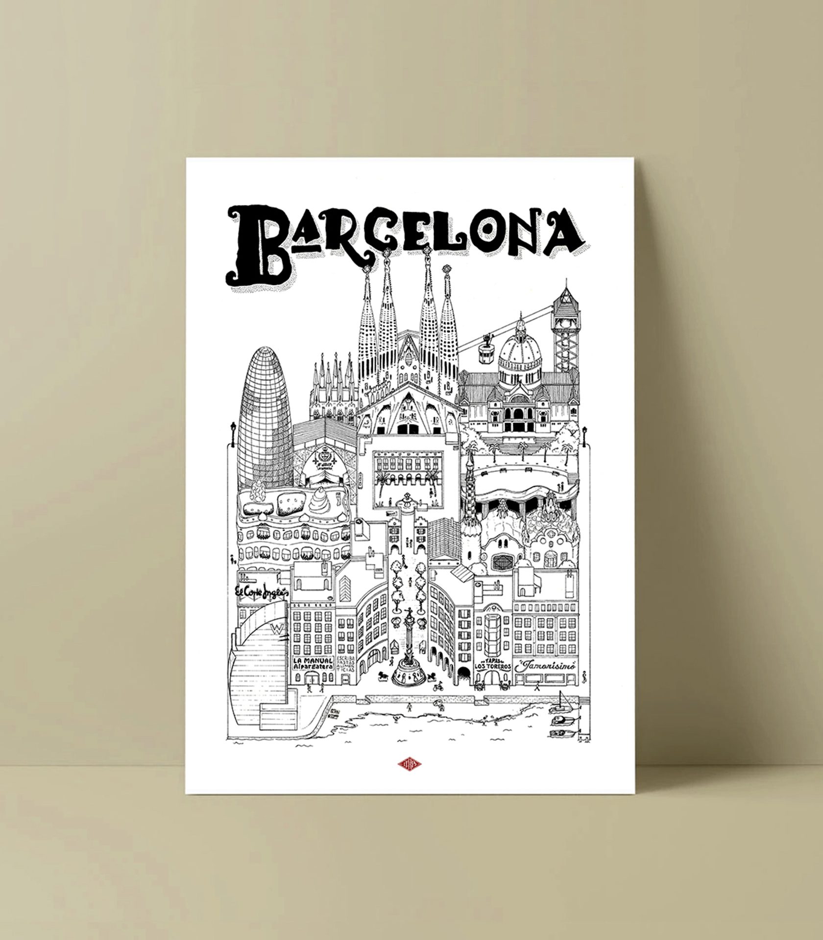 affiche de barcelone en noir et blanc