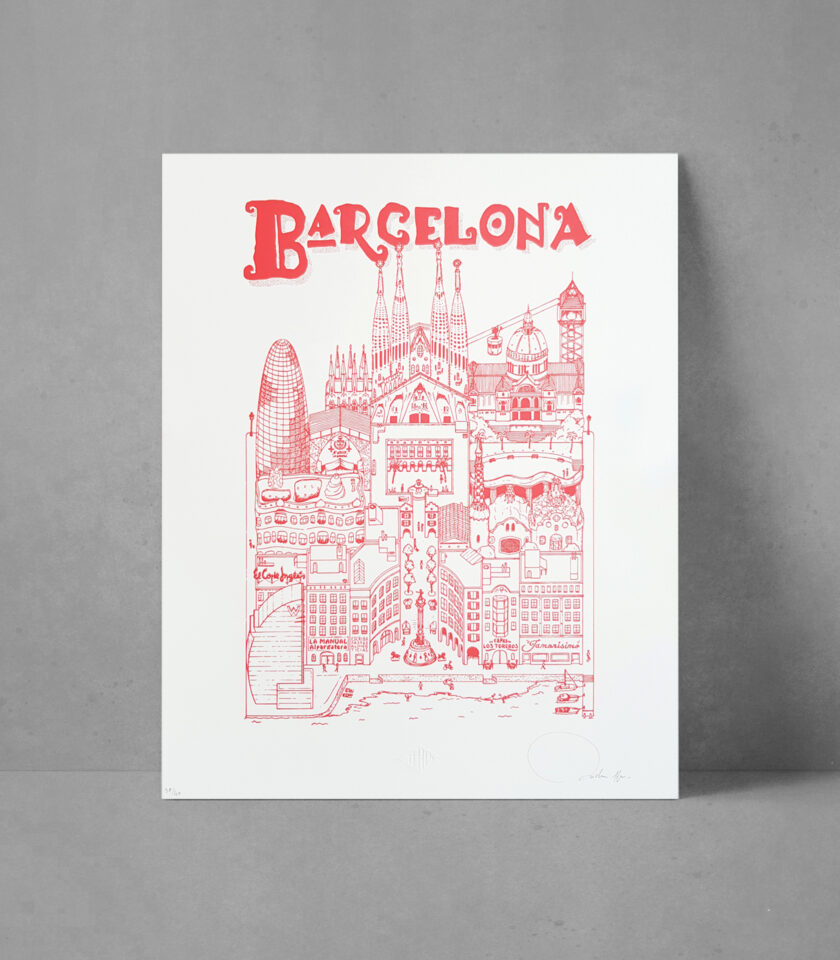 affiche de barcelone sérigraphiée rouge